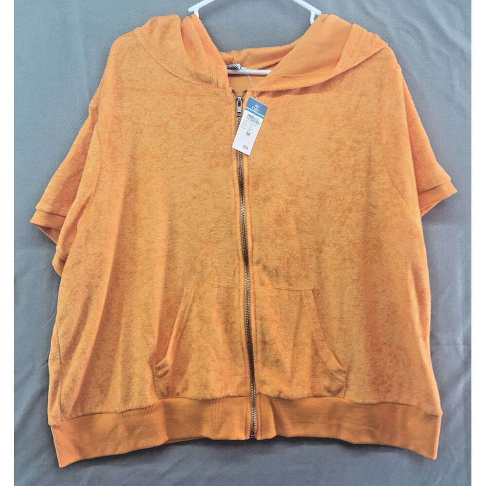New Rue21 Orange Short Sleeve Zip Up Hooded Shirt Young Adult Size 2X Women